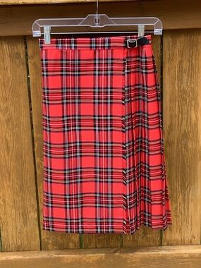 Vintage 80s St Michael Marks & Spencer Red Tartan Plaid Wrap Kilt Skirt XS / S